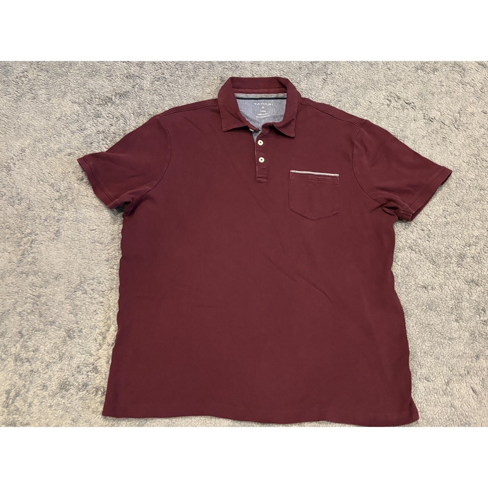 Tahari Polo Shirt Mens XL Maroon Short Sleeve Golf Top Casual Pocket